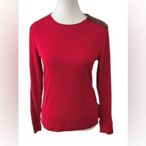 Ralph Lauren Red Brown Cotton Elbow Patch Shirt Top Long Tee Shirt Medium